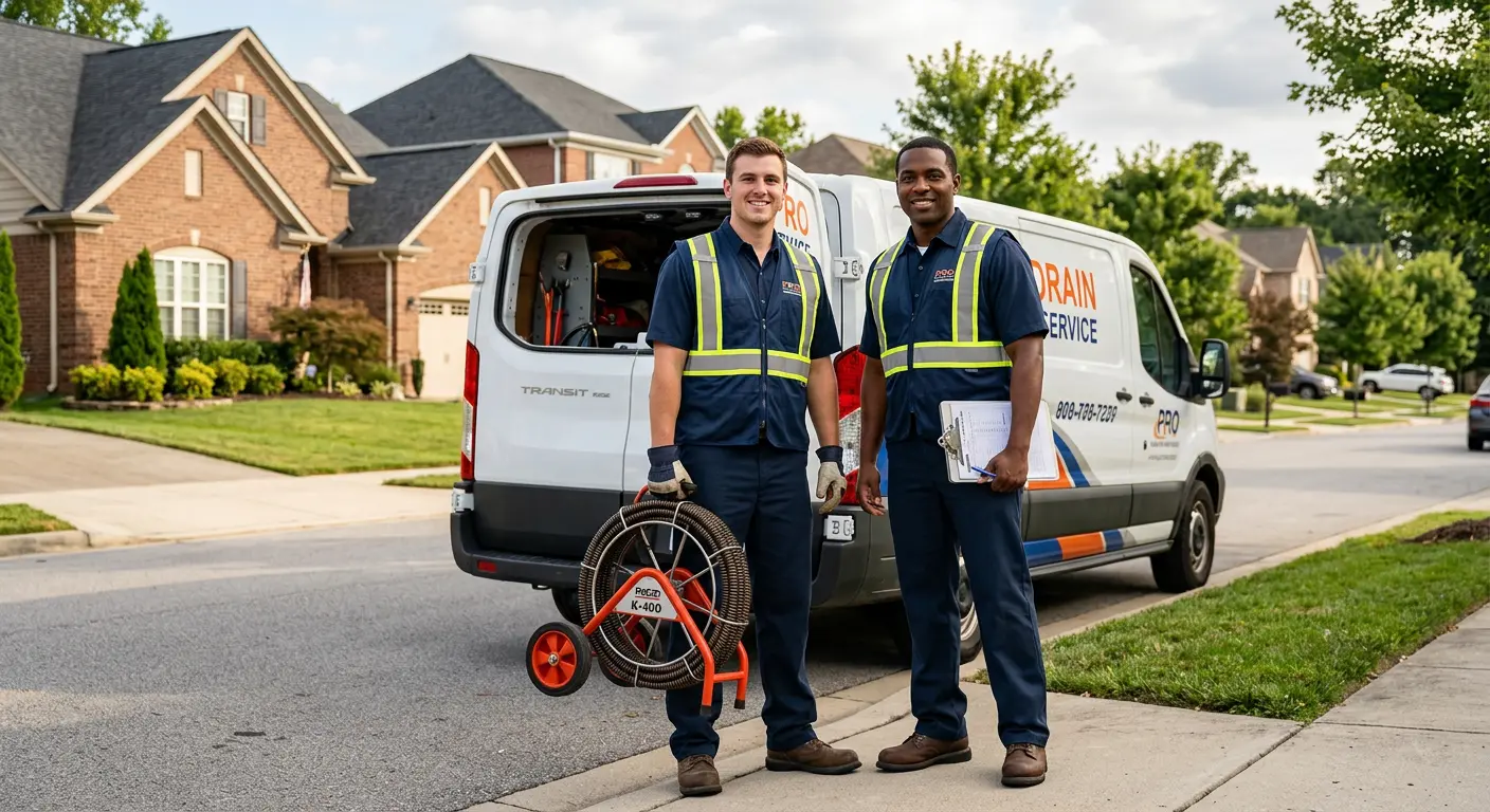 Sewer and drain service team with equipment ready for work in West Rockhill